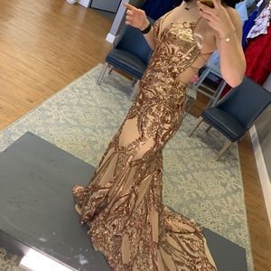 Rose gold sequin prom dress